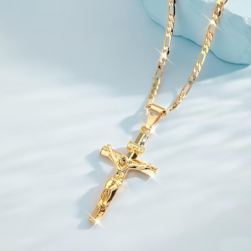✝️ 60% DE RÉDUCTION ! ✨ Collier Crucifix en Or – Motif INRI Détaillé, Chaîne Figaro Ajustable & Finition Éclatante 💛