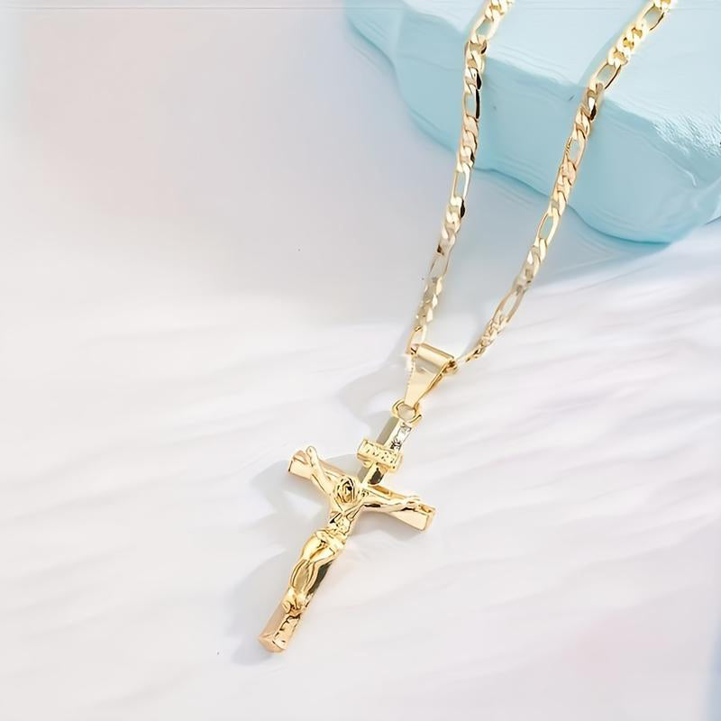 ✝️ 60% DE RÉDUCTION ! ✨ Collier Crucifix en Or – Motif INRI Détaillé, Chaîne Figaro Ajustable & Finition Éclatante 💛