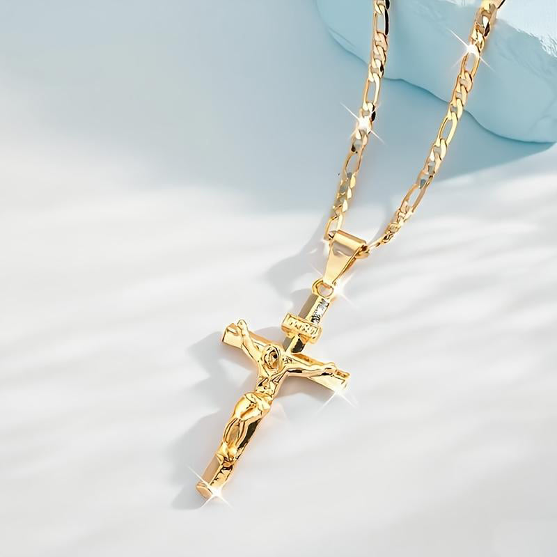 ✝️ 60% DE RÉDUCTION ! ✨ Collier Crucifix en Or – Motif INRI Détaillé, Chaîne Figaro Ajustable & Finition Éclatante 💛