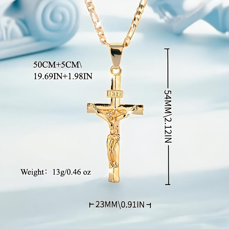 ✝️ 60% DE RÉDUCTION ! ✨ Collier Crucifix en Or – Motif INRI Détaillé, Chaîne Figaro Ajustable & Finition Éclatante 💛