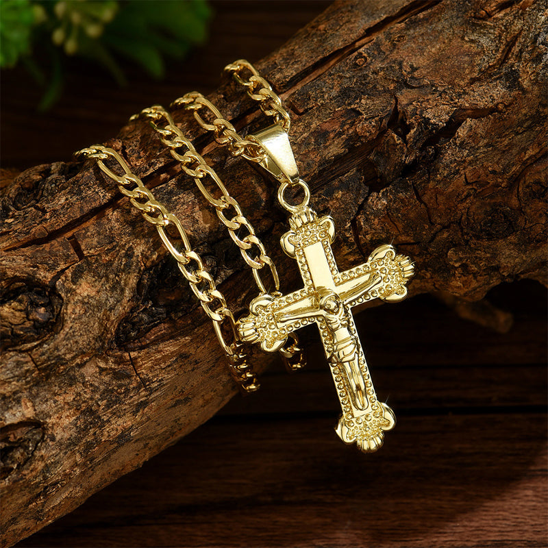 ✝️ 60% DE RÉDUCTION ! ✨ Collier Crucifix en Or – Motif INRI Détaillé, Chaîne Figaro Ajustable & Finition Éclatante 💛