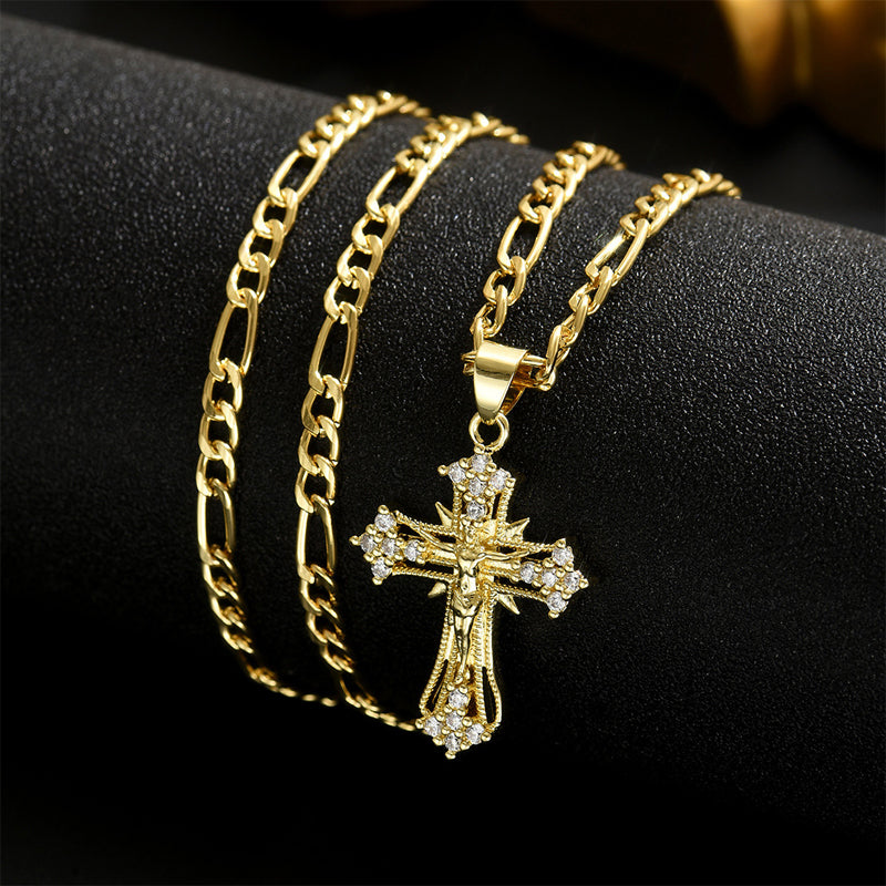 ✝️ 60% DE RÉDUCTION ! ✨ Collier Crucifix en Or – Motif INRI Détaillé, Chaîne Figaro Ajustable & Finition Éclatante 💛