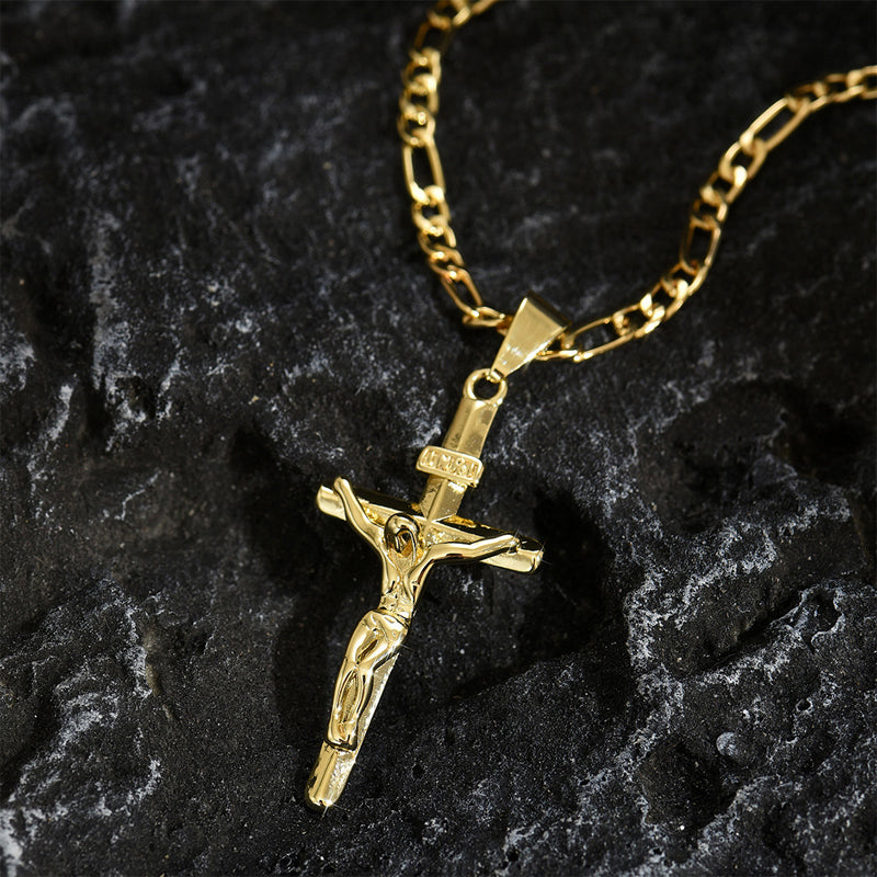 ✝️ 60% DE RÉDUCTION ! ✨ Collier Crucifix en Or – Motif INRI Détaillé, Chaîne Figaro Ajustable & Finition Éclatante 💛