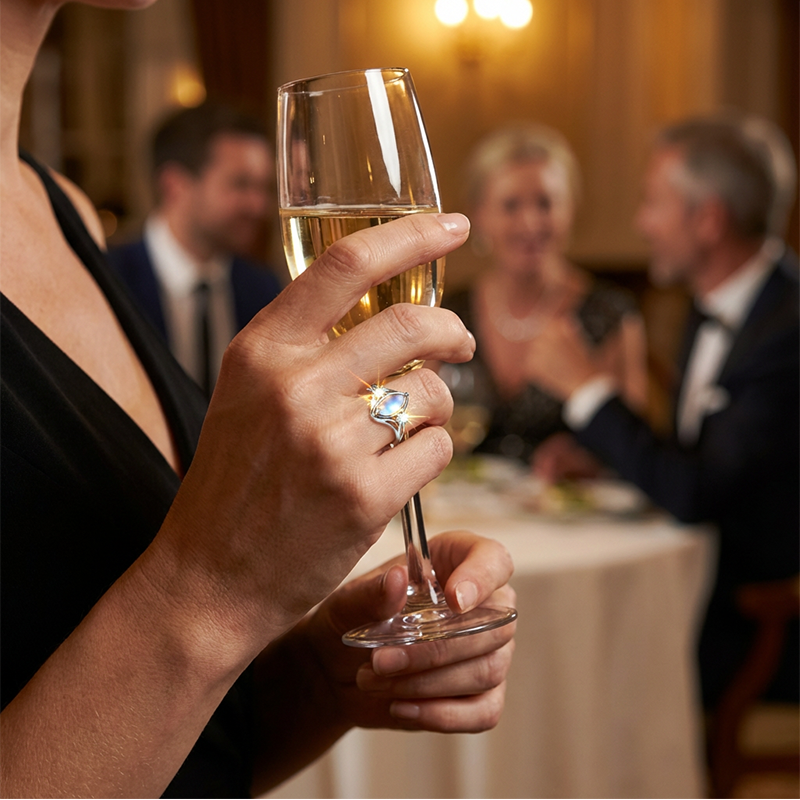✨💍60 % DE RÉDUCTION 🔥 Bague ovale géométrique en pierre de lune ornée de zirconiums cubiques – Mystique, étincelante et d'une élégance intemporelle ! 🌙✨