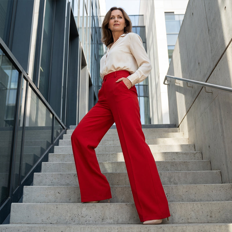🌸DERNIER JOUR DE L'OFFRE SPÉCIALE - 60 % DE RÉDUCTION💕Pantalon taille haute à jambes larges pour femme, couleur unie