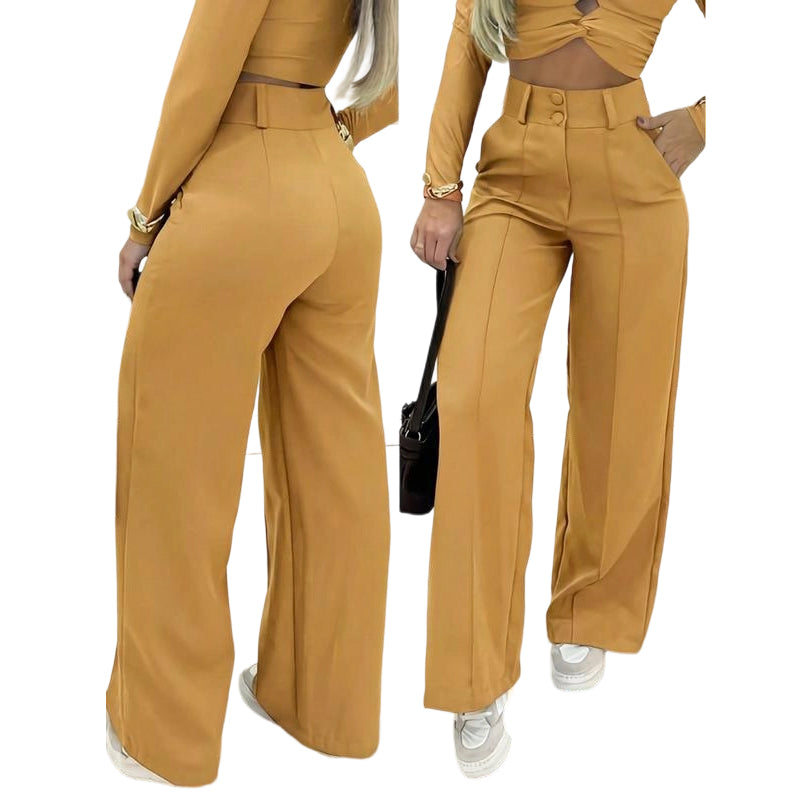 🌸DERNIER JOUR DE L'OFFRE SPÉCIALE - 60 % DE RÉDUCTION💕Pantalon taille haute à jambes larges pour femme, couleur unie