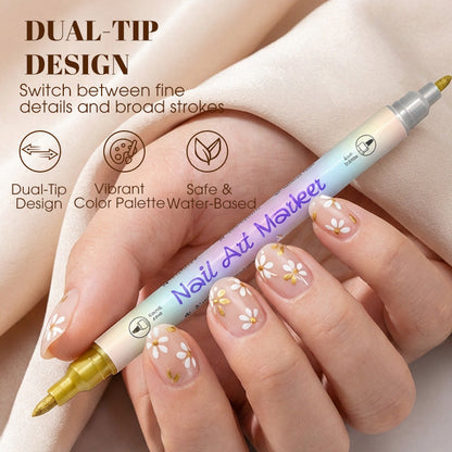 ✍️ 50 % DE RÉDUCTION ! 💅 Stylo de manucure avec pointe 2-en-1 – Lignes et détails précis – Idéal à la maison ou en déplacement – Un nail art soigné et professionnel sans effort ✨