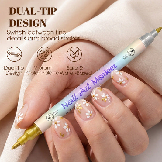 ✍️ 50 % DE RÉDUCTION ! 💅 Stylo de manucure avec pointe 2-en-1 – Lignes et détails précis – Idéal à la maison ou en déplacement – Un nail art soigné et professionnel sans effort ✨