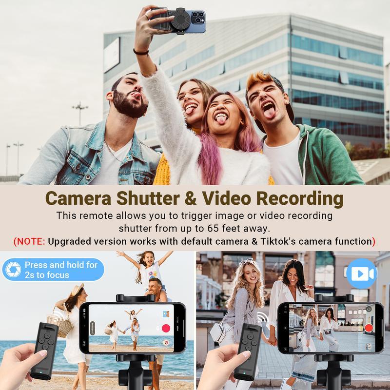📸 Support multifonctionnel pour smartphone | Poignée anti-tremblement · Rotation à 180° pour passer du mode paysage au mode portrait · Se replie pour servir de support de bureau