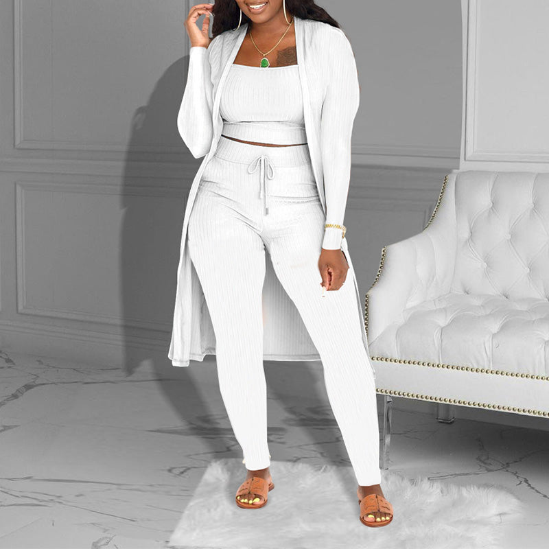💃DERNIER JOUR DE SOLDES - 60 % DE RÉDUCTION 🔥Ensemble décontracté 3 pièces en maille : crop top, cardigan et pantalon💞