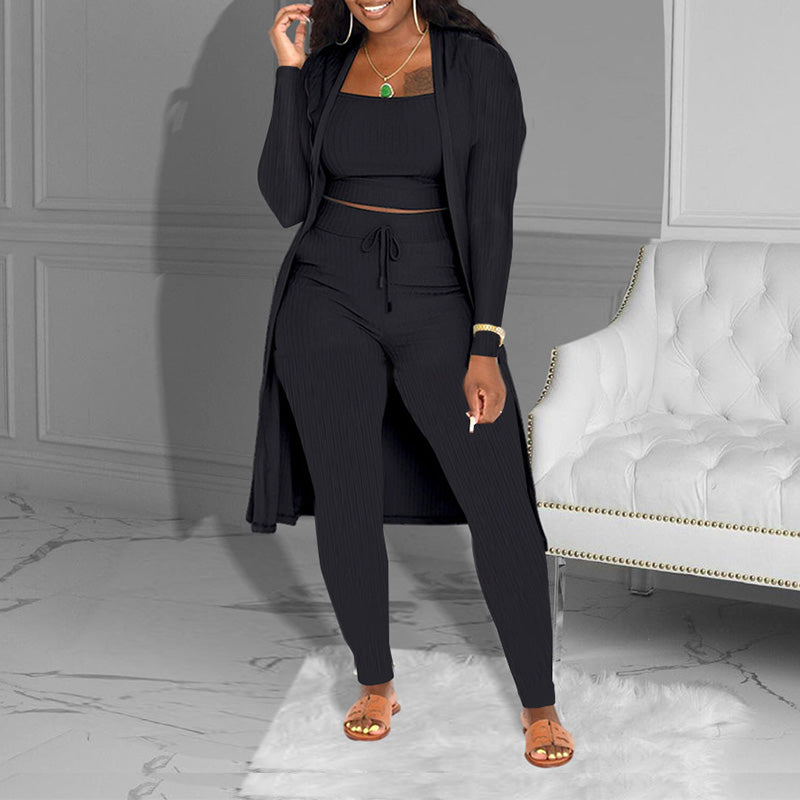 💃DERNIER JOUR DE SOLDES - 60 % DE RÉDUCTION 🔥Ensemble décontracté 3 pièces en maille : crop top, cardigan et pantalon💞