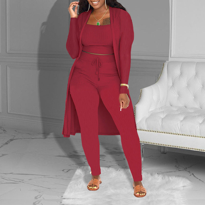 💃DERNIER JOUR DE SOLDES - 60 % DE RÉDUCTION 🔥Ensemble décontracté 3 pièces en maille : crop top, cardigan et pantalon💞
