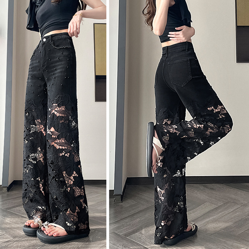 💜 PROMOTION DERNIER JOUR - 60 % DE RÉDUCTION 💜 Pantalon à encolure américaine orné de strass et imprimé ajouré pour femme