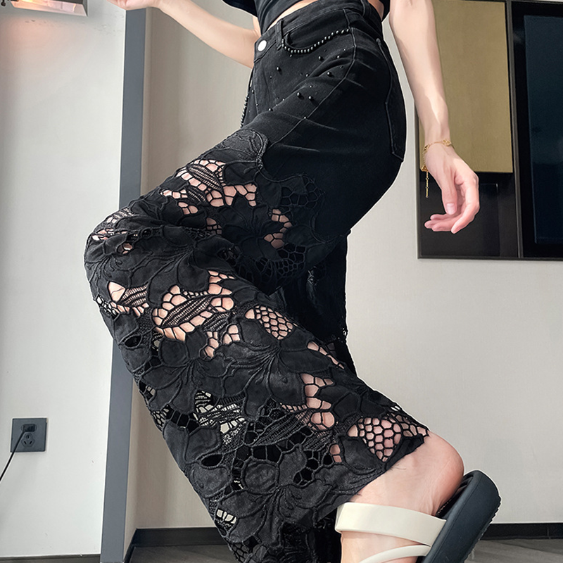 💜 PROMOTION DERNIER JOUR - 60 % DE RÉDUCTION 💜 Pantalon à encolure américaine orné de strass et imprimé ajouré pour femme