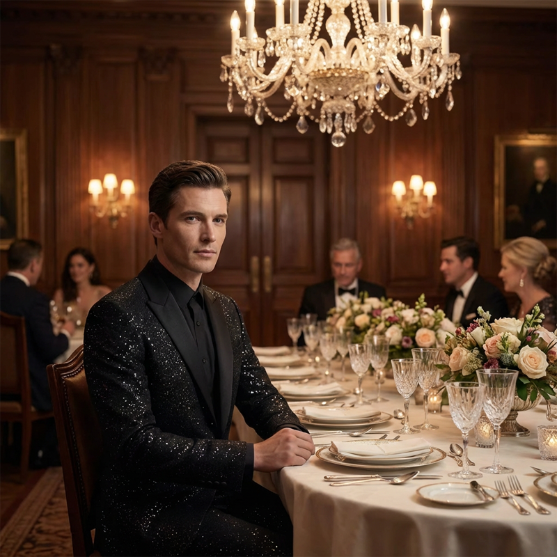 🔈🔈NOUVEAUTÉS 2026 - JUSQU'À -60 % !!!🧥👖Ensemble smoking noir pailleté pour homme