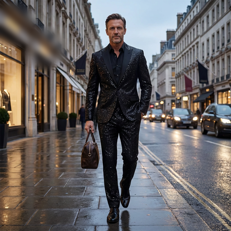 🔈🔈NOUVEAUTÉS 2026 - JUSQU'À -60 % !!!🧥👖Ensemble smoking noir pailleté pour homme