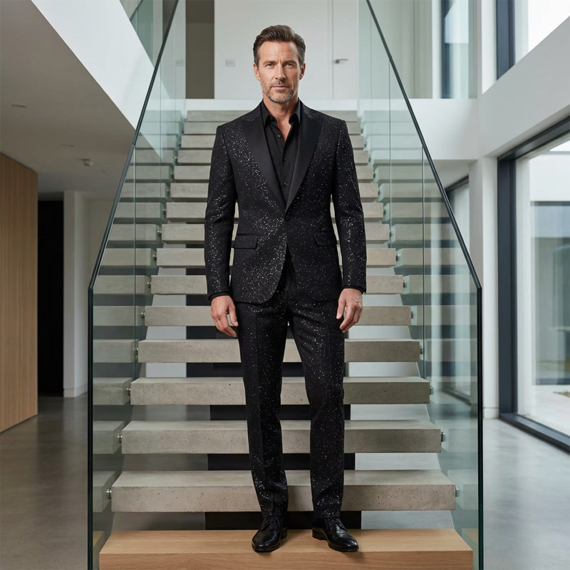 🔈🔈NOUVEAUTÉS 2026 - JUSQU'À -60 % !!!🧥👖Ensemble smoking noir pailleté pour homme