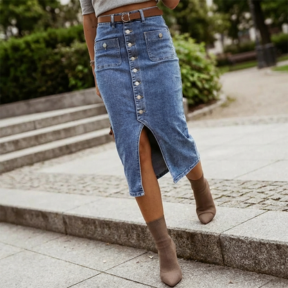 🔈🔈60 % DE RÉDUCTION MAINTENANT👗Jupe en jean taille haute boutonnée sur le devant
