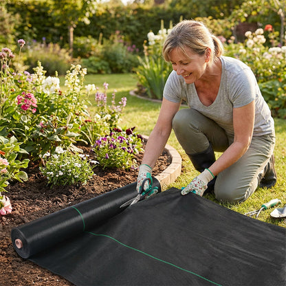 🌿 50 % DE RÉDUCTION MAINTENANT ! ⛏️ Toile de paillage – Bloque la lumière du soleil, respirante et résistante – Idéale pour les massifs et les allées – réduit l'effort de désherbage 🌱✨