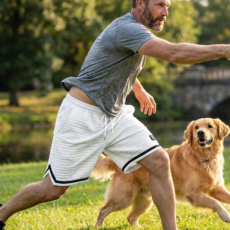 Drawstring Waist Sport Shorts with Striped Hem