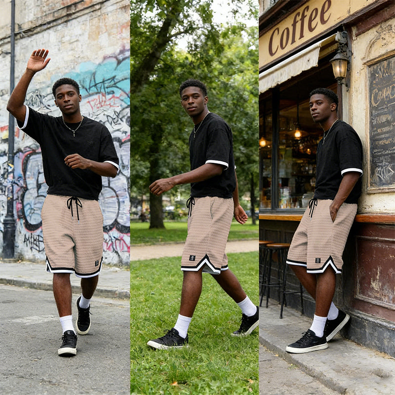 Drawstring Waist Sport Shorts with Striped Hem