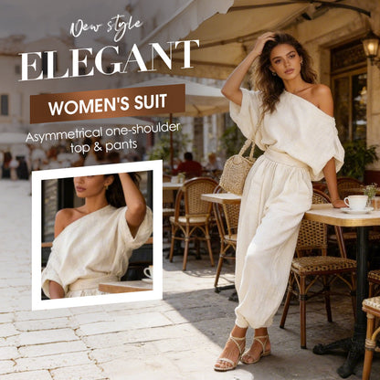 🎁NOUVEAUTÉ -60%💥Ensemble asymétrique haut à une épaule et pantalon pour femme