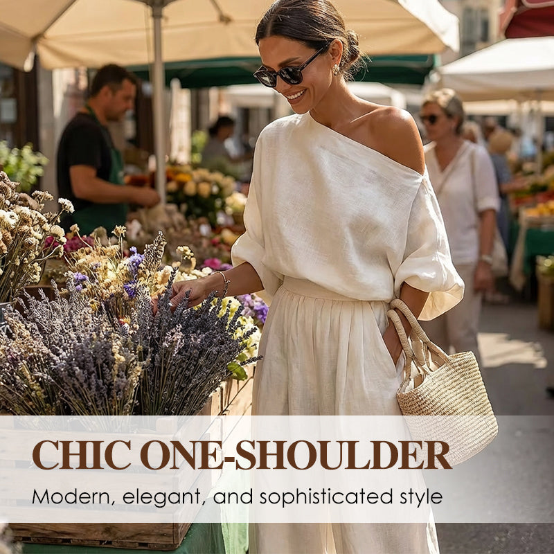 🎁NOUVEAUTÉ -60%💥Ensemble asymétrique haut à une épaule et pantalon pour femme