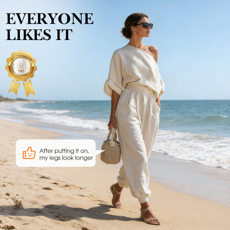 🎁NOUVEAUTÉ -60%💥Ensemble asymétrique haut à une épaule et pantalon pour femme