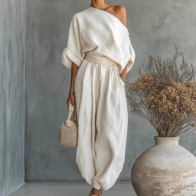 🎁NOUVEAUTÉ -60%💥Ensemble asymétrique haut à une épaule et pantalon pour femme