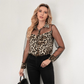 👚60 % DE RÉDUCTION ! 🐆 Chemisier femme imprimé léopard et empiècements en résille contrastants – Manches longues, coupe ajustée, idéal pour le bureau et les soirées ✨