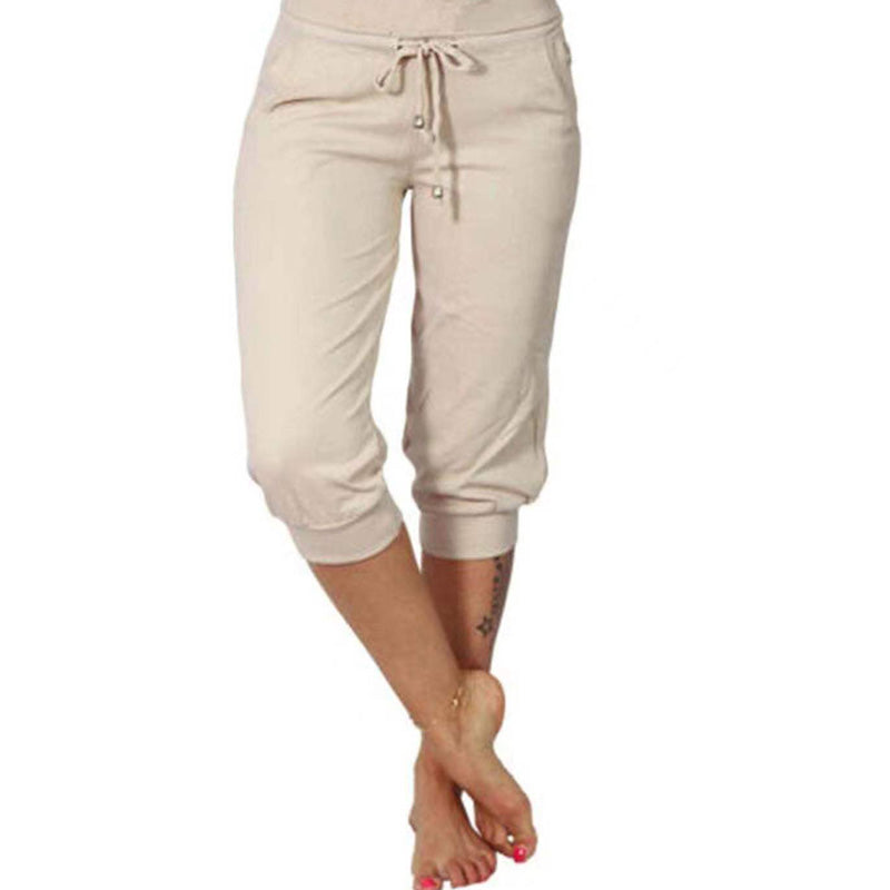 👖60 % DE RÉDUCTION ! 🔥Pantalon de survêtement court à taille élastiquée avec cordon de serrage – Polyester doux, longueur capri et poches latérales (6 couleurs, tailles S à 3XL) 👖🌸