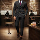 Costume homme à fines rayures 👔 Affine et allonge la silhouette, croisé avec revers pointus, coupe ajustée 💼 Idéal pour les affaires et les mariages 🏆