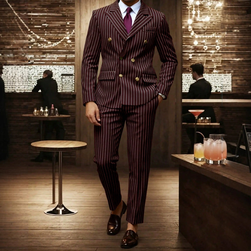 Costume homme à fines rayures 👔 Affine et allonge la silhouette, croisé avec revers pointus, coupe ajustée 💼 Idéal pour les affaires et les mariages 🏆