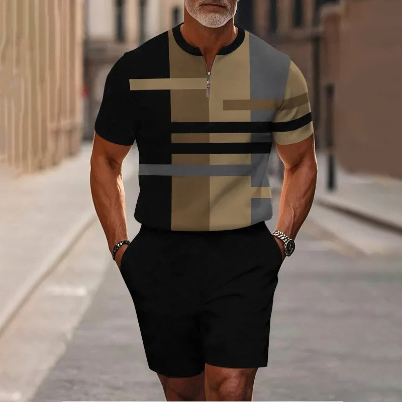 🔥60 % DE RÉDUCTION🔥Ensemble chemise et short à col zippé pour homme