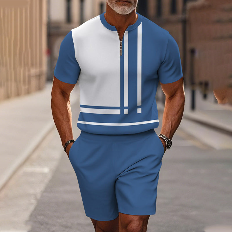 🔥60 % DE RÉDUCTION🔥Ensemble chemise et short à col zippé pour homme
