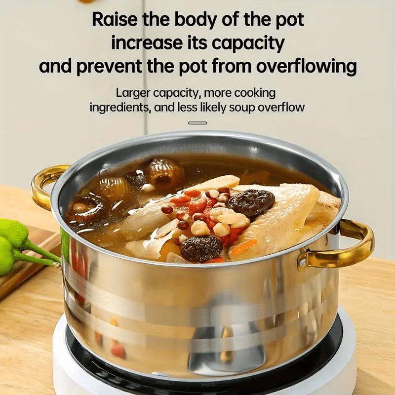 Batterie de cuisine 5 pièces 🍲 Tout le nécessaire pour mijoter, bouillir et faire sauter. Acier inoxydable épais, couvercle transparent, poignée dorée. Compatible avec tous types de plaques de cuisson 🔥