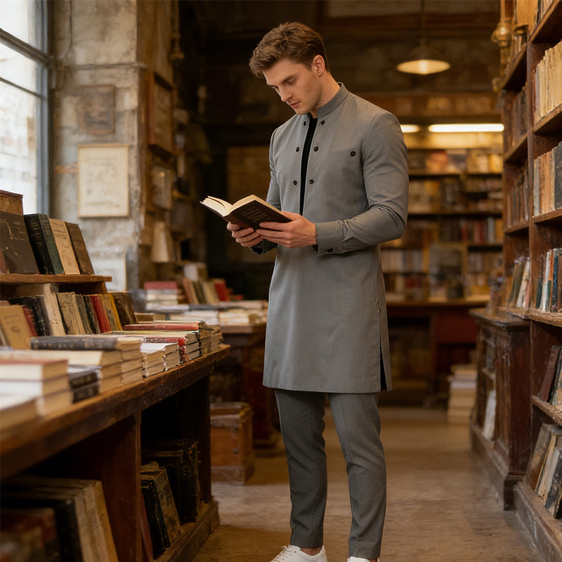 👔 60 % DE RÉDUCTION ! 🔥 Ensemble tunique et pantalon homme à col mandarin moderne – Design élégant, coupe confortable et parfait pour les fêtes 🎩