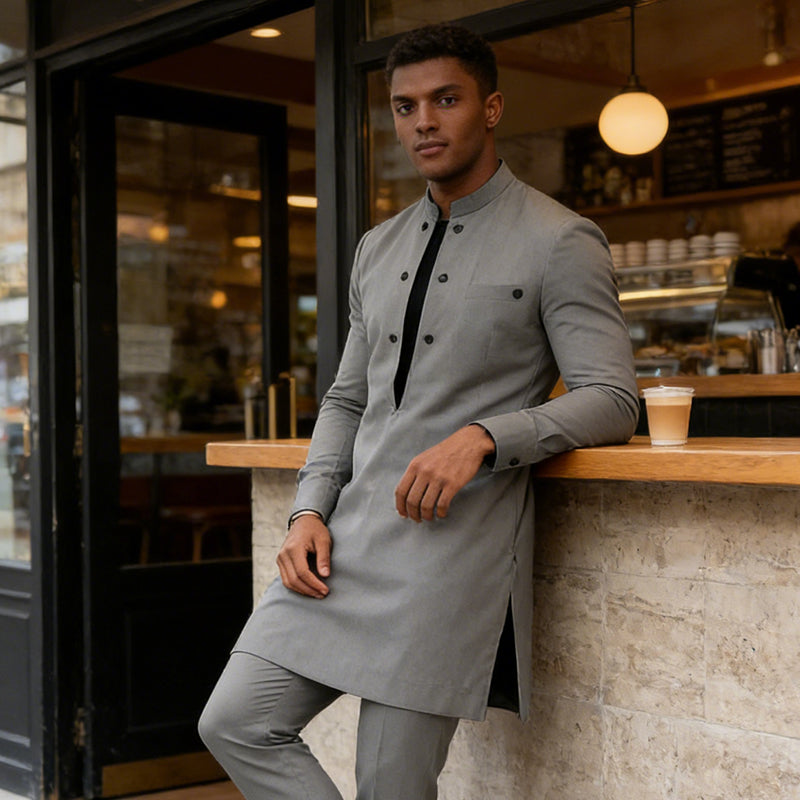 👔 60 % DE RÉDUCTION ! 🔥 Ensemble tunique et pantalon homme à col mandarin moderne – Design élégant, coupe confortable et parfait pour les fêtes 🎩
