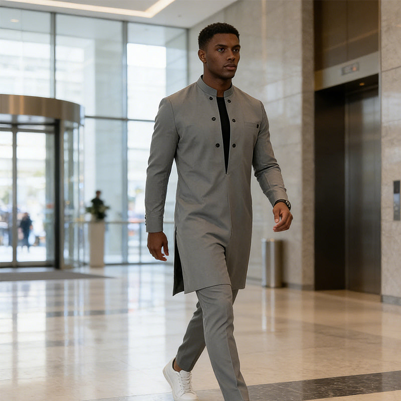 👔 60 % DE RÉDUCTION ! 🔥 Ensemble tunique et pantalon homme à col mandarin moderne – Design élégant, coupe confortable et parfait pour les fêtes 🎩