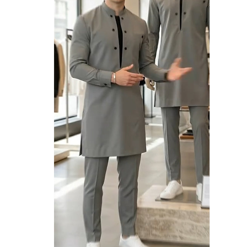 👔 60 % DE RÉDUCTION ! 🔥 Ensemble tunique et pantalon homme à col mandarin moderne – Design élégant, coupe confortable et parfait pour les fêtes 🎩