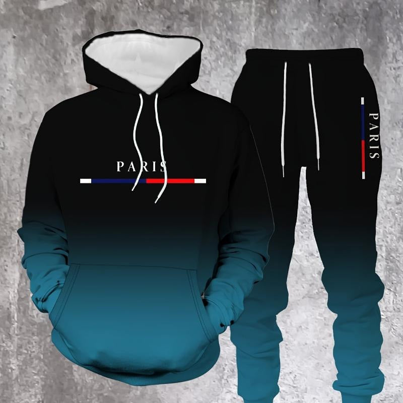 Ensemble sportswear dégradé noir-rouge 🔥 Comprenant un sweat à capuche et un pantalon — Doté d'une poche kangourou et d'une taille avec cordon de serrage. Parfait aussi bien pour la salle de sport que pour la ville ! 💪