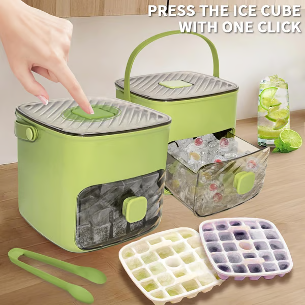Machine à glaçons 🧊Démoulage par pression, avec couvercle anti-odeurs, empilable pour un gain de place, fournie avec une pince à glaçons, propre et hygiénique🏠