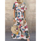Robe maxi à imprimé floral rétro 🌼 Col rond, manches courtes, coupe ample et fluide, pour un look champêtre 🌿
