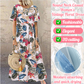 Robe maxi à imprimé floral rétro 🌼 Col rond, manches courtes, coupe ample et fluide, pour un look champêtre 🌿