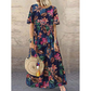 Robe maxi à imprimé floral rétro 🌼 Col rond, manches courtes, coupe ample et fluide, pour un look champêtre 🌿