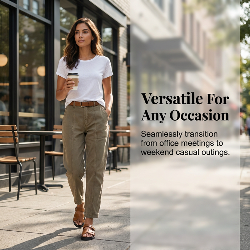 Pantalon fuselé polyvalent 👖 Taille haute et coupe ajustée, poches pratiques, tissu infroissable, crée l'illusion de jambes plus longues 📏