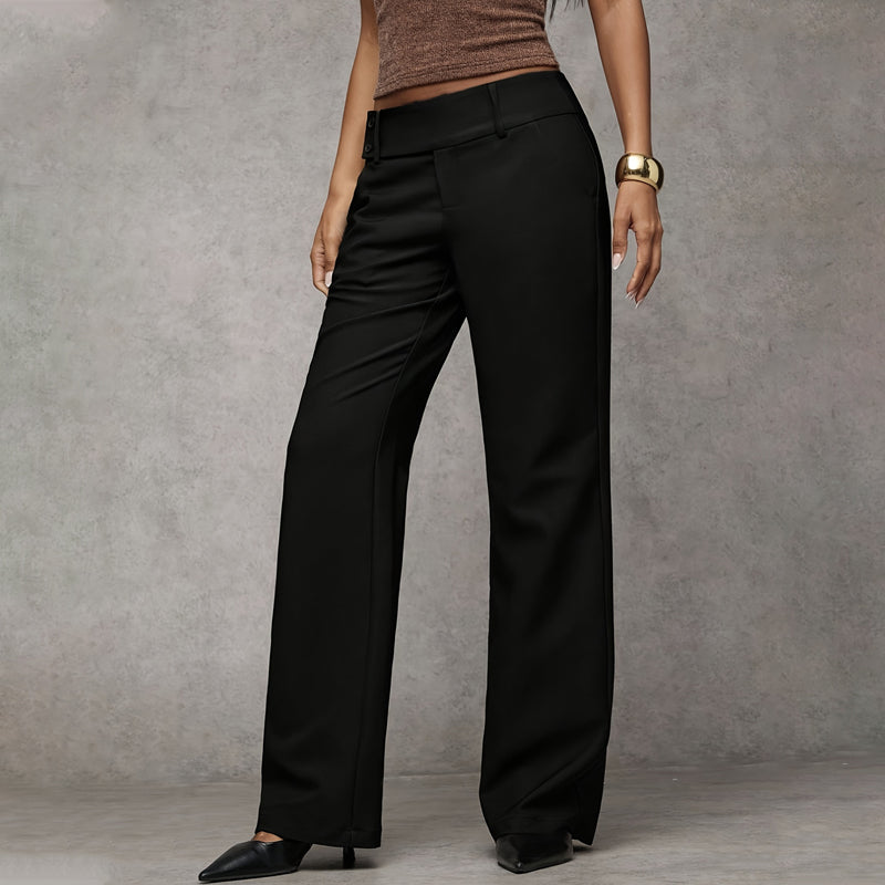 Pantalon taille haute à jambes larges pour femme 👖 allonge la silhouette, joli tombé, infroissable, couleur unie polyvalente, idéal pour le travail comme pour les loisirs 💼