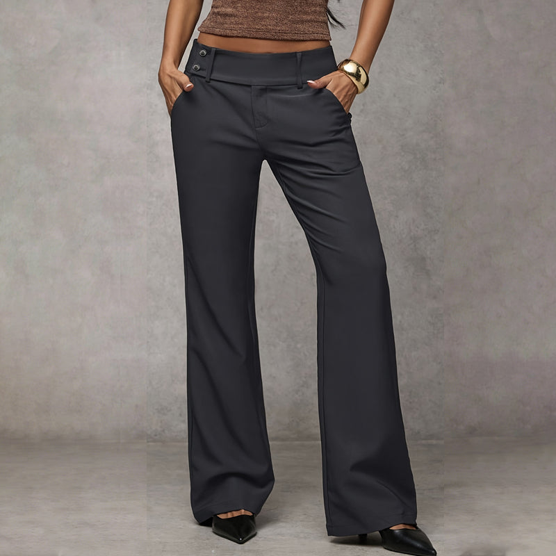 Pantalon taille haute à jambes larges pour femme 👖 allonge la silhouette, joli tombé, infroissable, couleur unie polyvalente, idéal pour le travail comme pour les loisirs 💼