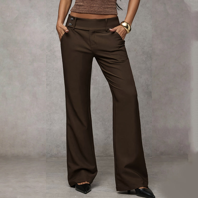 Pantalon taille haute à jambes larges pour femme 👖 allonge la silhouette, joli tombé, infroissable, couleur unie polyvalente, idéal pour le travail comme pour les loisirs 💼
