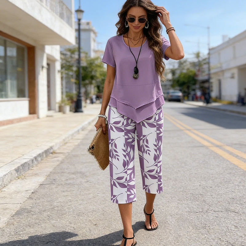 👚60 % DE RÉDUCTION MAINTENANT ! 🔥 Ensemble tunique décontractée à col rond et pantalon large – Coupe fluide, tissu doux et parfait pour un style quotidien 🌸